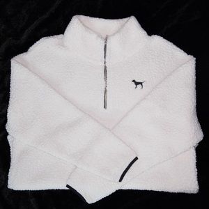 VS PINK white Sherpa half zip